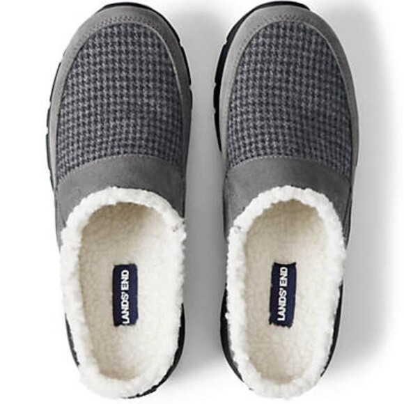 Lands' End Women 10M Gray Leather Suede Houndstooth All Weather Slip-On Mule NIP - Picture 6 of 9